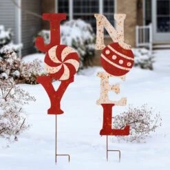 Glitzhome® Metal Joy & Noel Yard Stake Set -Michaels X-Mas Decor D254136S 2