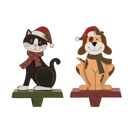 Glitzhome® 8" Wooden Metal Cat And Dog Stocking Holder Set 4 Glitzhome® 8" Wooden Metal Cat And Dog Stocking Holder Set - Image 2