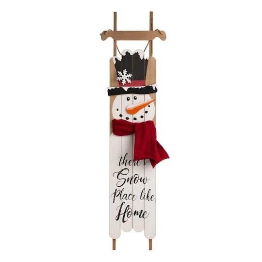 Glitzhome® 3.5ft. Wooden Christmas Snowman Porch Sign 4 Glitzhome® 3.5ft. Wooden Christmas Snowman Porch Sign - Image 2