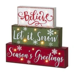 Glitzhome® 12" LED Wooden Block Holiday Word Sign -Michaels X-Mas Decor D254179S 1 1