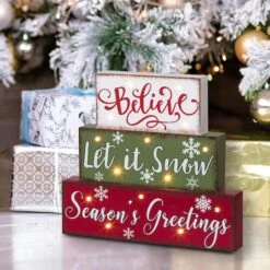 Glitzhome® 12" LED Wooden Block Holiday Word Sign -Michaels X-Mas Decor D254179S 2