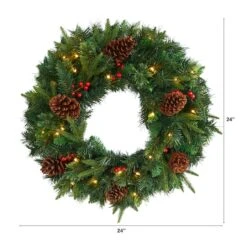 24" Clear LED Mixed Pine & Berries Christmas Wreath -Michaels X-Mas Decor D255799S 2