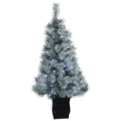4ft. Pre-Lit Snowy Mountain Pine Artificial Christmas Tree, Blue LED Lights