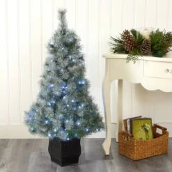 4ft. Pre-Lit Snowy Mountain Pine Artificial Christmas Tree, Blue LED Lights -Michaels X-Mas Decor D256053S 7