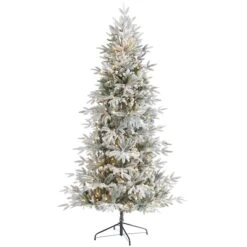 7.5ft. Pre-Lit Flocked Manchester Spruce Artificial Christmas Tree With Clear LED Lights
