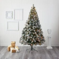 8ft. Pre-Lit Flocked Oregon Pine Artificial Christmas Tree, Clear LED Lights -Michaels X-Mas Decor D256138S 5