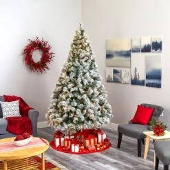 8ft. Pre-Lit Flocked Oregon Pine Artificial Christmas Tree, Clear LED Lights -Michaels X-Mas Decor D256138S 6