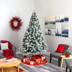 8ft. Pre-Lit Flocked Oregon Pine Artificial Christmas Tree, Clear LED Lights -Michaels X-Mas Decor D256138S 7