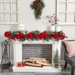 6ft. Red & Green Hydrangea Garland -Michaels X-Mas Decor D262197S 12