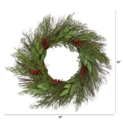 20" Cedar & Ruscus With Berries Wreath -Michaels X-Mas Decor D292927S 12