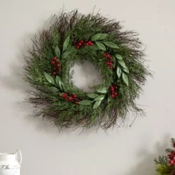 20" Cedar & Ruscus With Berries Wreath -Michaels X-Mas Decor D292927S 14