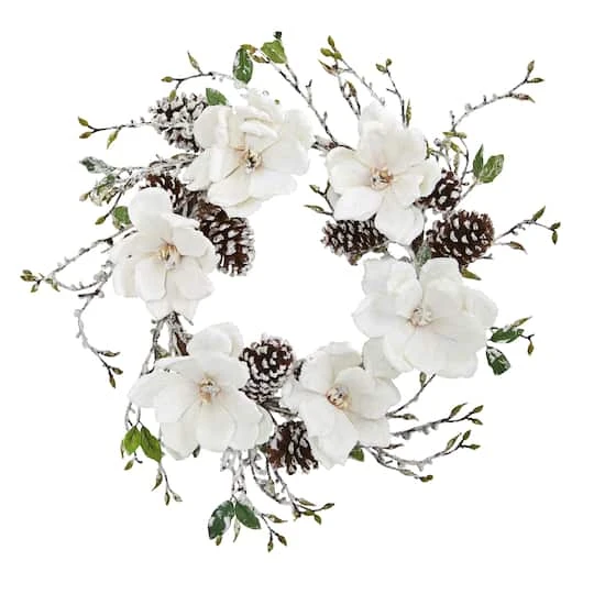24" Snowed Magnolia & Pinecone Wreath 4 24" Snowed Magnolia & Pinecone Wreath - Image 2