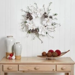 24" Snowed Magnolia & Pinecone Wreath 8 24" Snowed Magnolia & Pinecone Wreath -Michaels X-Mas Decor D292942S 12