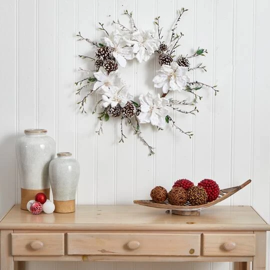 24" Snowed Magnolia & Pinecone Wreath 5 24" Snowed Magnolia & Pinecone Wreath - Image 3