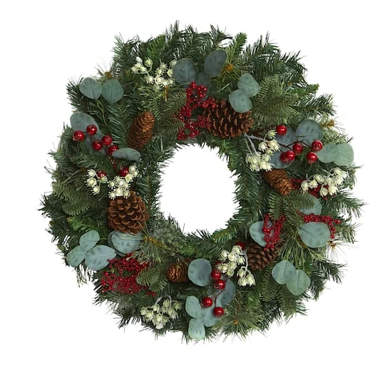24" Eucalyptus & Pine Wreath With Berries And Pinecones 4 24" Eucalyptus & Pine Wreath With Berries And Pinecones - Image 2