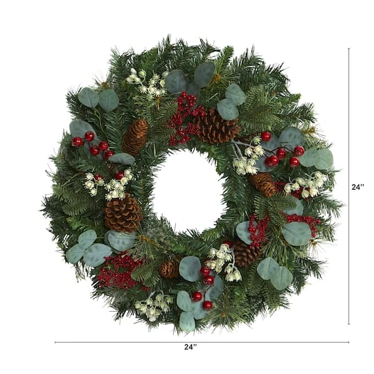 24" Eucalyptus & Pine Wreath With Berries And Pinecones 6 24" Eucalyptus & Pine Wreath With Berries And Pinecones - Image 4