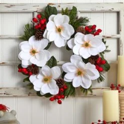 26" Magnolia, Pine & Berries Wreath -Michaels X-Mas Decor D292956S 13