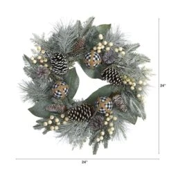 24" Snowy Berry, Pinecone & Ornaments Wreath -Michaels X-Mas Decor D292959S 2