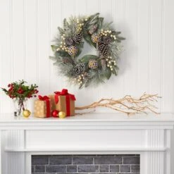 24" Snowy Berry, Pinecone & Ornaments Wreath -Michaels X-Mas Decor D292959S 3