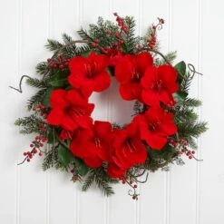 24" Red Amaryllis Wreath -Michaels X-Mas Decor D293325S 13