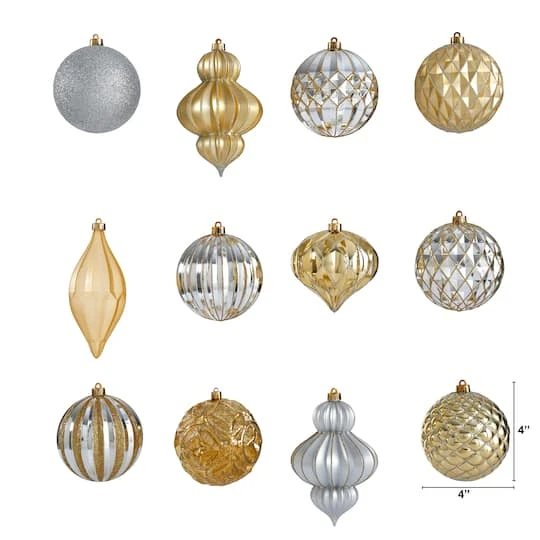12ct. 4" Gold & Silver Shatterproof Luxe Ornament Set 5 12ct. 4" Gold & Silver Shatterproof Luxe Ornament Set - Image 3