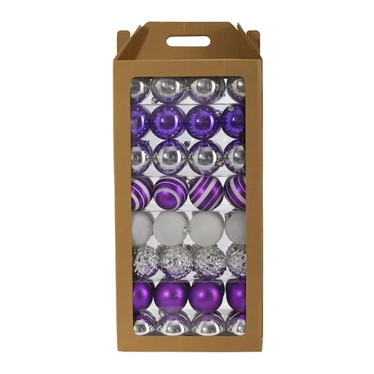 64ct. 3" Purple & Silver Shatterproof Ball Ornaments 3 64ct. 3" Purple & Silver Shatterproof Ball Ornaments