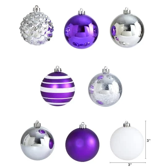 64ct. 3" Purple & Silver Shatterproof Ball Ornaments 5 64ct. 3" Purple & Silver Shatterproof Ball Ornaments - Image 3