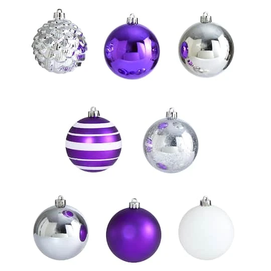 64ct. 3" Purple & Silver Shatterproof Ball Ornaments 6 64ct. 3" Purple & Silver Shatterproof Ball Ornaments - Image 4
