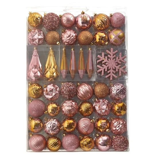 52ct. 6" Pink & Gold Shatterproof Ornament Set 3 52ct. 6" Pink & Gold Shatterproof Ornament Set