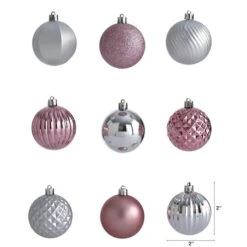 101ct. 2" Pink & Silver Shatterproof Ball Ornaments -Michaels X-Mas Decor D322197S 2