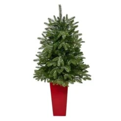 3.5ft. Pre-Lit Snowed Grand Teton Fir Christmas Tree In Red Planter 12 3.5ft. Pre-Lit Snowed Grand Teton Fir Christmas Tree In Red Planter -Michaels X-Mas Decor D322556S 3
