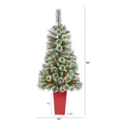 4ft. Pre-Lit Potted Frosted Swiss Pine Artificial Christmas Tree With Berries, Clear LED Lights 11 4ft. Pre-Lit Potted Frosted Swiss Pine Artificial Christmas Tree With Berries, Clear LED Lights -Michaels X-Mas Decor D322575S 2