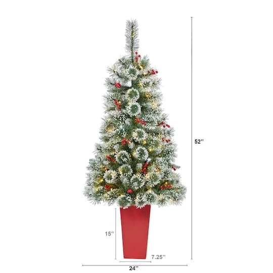 4ft. Pre-Lit Potted Frosted Swiss Pine Artificial Christmas Tree With Berries, Clear LED Lights 5 4ft. Pre-Lit Potted Frosted Swiss Pine Artificial Christmas Tree With Berries, Clear LED Lights - Image 3