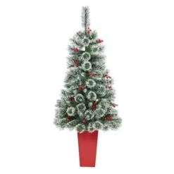 4ft. Pre-Lit Potted Frosted Swiss Pine Artificial Christmas Tree With Berries, Clear LED Lights 12 4ft. Pre-Lit Potted Frosted Swiss Pine Artificial Christmas Tree With Berries, Clear LED Lights -Michaels X-Mas Decor D322575S 3