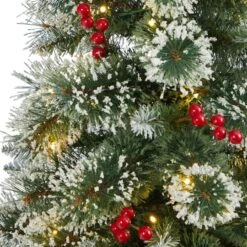 4ft. Pre-Lit Potted Frosted Swiss Pine Artificial Christmas Tree With Berries, Clear LED Lights 13 4ft. Pre-Lit Potted Frosted Swiss Pine Artificial Christmas Tree With Berries, Clear LED Lights -Michaels X-Mas Decor D322575S 4