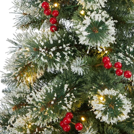 4ft. Pre-Lit Potted Frosted Swiss Pine Artificial Christmas Tree With Berries, Clear LED Lights 7 4ft. Pre-Lit Potted Frosted Swiss Pine Artificial Christmas Tree With Berries, Clear LED Lights - Image 5