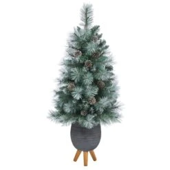3.5ft. Pre-Lit Frosted Tip British Columbia Mountain Pine Artificial Christmas Tree In Gray Tripod Planter, Clear Lights -Michaels X-Mas Decor D322615S 3