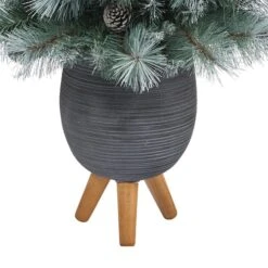 3.5ft. Pre-Lit Frosted Tip British Columbia Mountain Pine Artificial Christmas Tree In Gray Tripod Planter, Clear Lights -Michaels X-Mas Decor D322615S 6