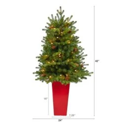 3.5ft. Pre-Lit Yukon Mountain Fir Artificial Christmas Tree In Red Planter, Clear Lights 13 3.5ft. Pre-Lit Yukon Mountain Fir Artificial Christmas Tree In Red Planter, Clear Lights -Michaels X-Mas Decor D322642S 2