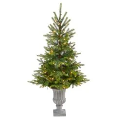 56in. Pre-Lit North Carolina Spruce Artificial Christmas Tree In Decorative Urn, Clear Lights