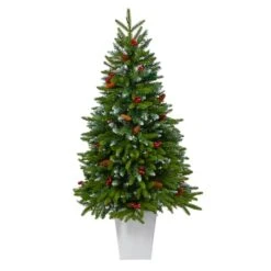 4.5ft. Pre-Lit Snow Tipped Portland Spruce Artificial Christmas Tree In White Metal Planter, Clear LED Lights -Michaels X-Mas Decor D322685S 3