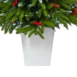 4.5ft. Pre-Lit Snow Tipped Portland Spruce Artificial Christmas Tree In White Metal Planter, Clear LED Lights -Michaels X-Mas Decor D322685S 6