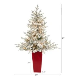 4.75ft. Pre-Lit Flocked Fraser Fir Artificial Christmas Treein Tower Planter, Warm White Lights -Michaels X-Mas Decor D322701S 2