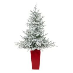 4.75ft. Pre-Lit Flocked Fraser Fir Artificial Christmas Treein Tower Planter, Warm White Lights -Michaels X-Mas Decor D322701S 3