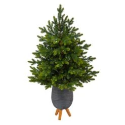 3.5ft. Pre-Lit North Carolina Fir Artificial Christmas Tree In Gray Planter With Stand, Clear Lights 11 3.5ft. Pre-Lit North Carolina Fir Artificial Christmas Tree In Gray Planter With Stand, Clear Lights -Michaels X-Mas Decor D322712S 3