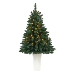 4.5ft. Pre-Lit Northern Rocky Spruce Artificial Christmas Tree In Tower Planter, Clear Lights