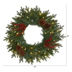 24" LED Green Pine Christmas Wreath With Berries & Pinecones -Michaels X-Mas Decor D322796S 2
