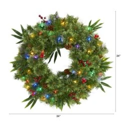 24" Multicolor LED Mixed Pine Christmas Wreath With Berries & Pinecones 10 24" Multicolor LED Mixed Pine Christmas Wreath With Berries & Pinecones -Michaels X-Mas Decor D322797S 2