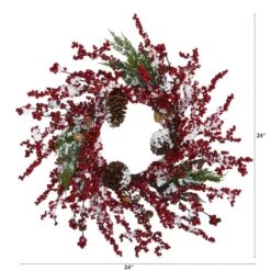 24" Frosted Cypress Wreath With Berries & Pinecones -Michaels X-Mas Decor D322801S 2