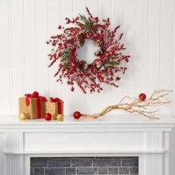 24" Frosted Cypress Wreath With Berries & Pinecones -Michaels X-Mas Decor D322801S 3